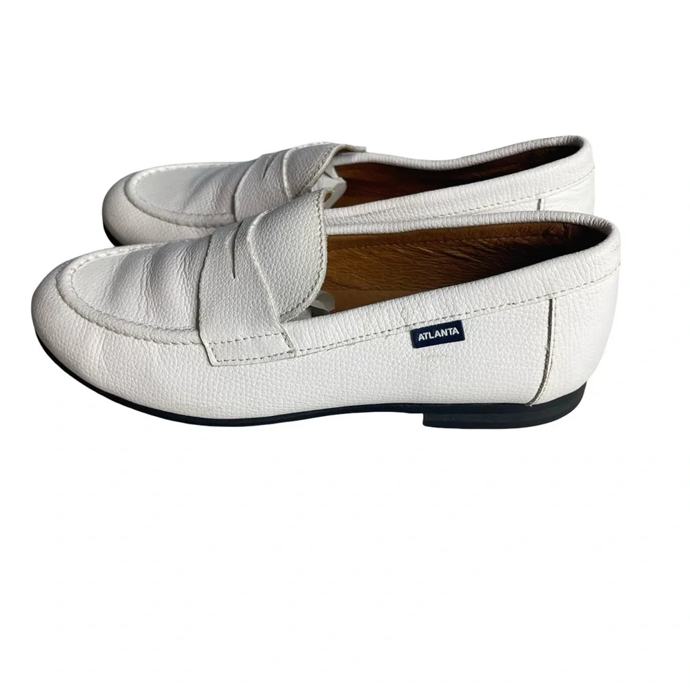 Atlanta Moccasin white leather size 33 (USA) 3 kids penny loafers driving boat